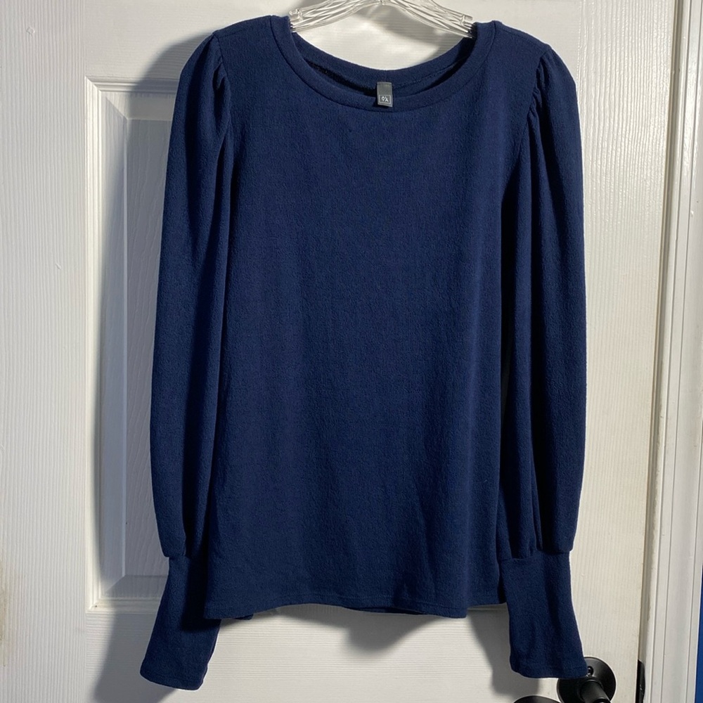 ALYA Long Puff Sleeve Top Blue Medium